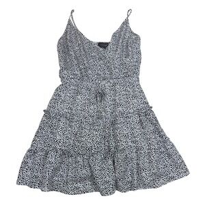 Hudson Gray Dalmatian Print Tiered Mini Dress Black White Wrap V-Neck Sz Small